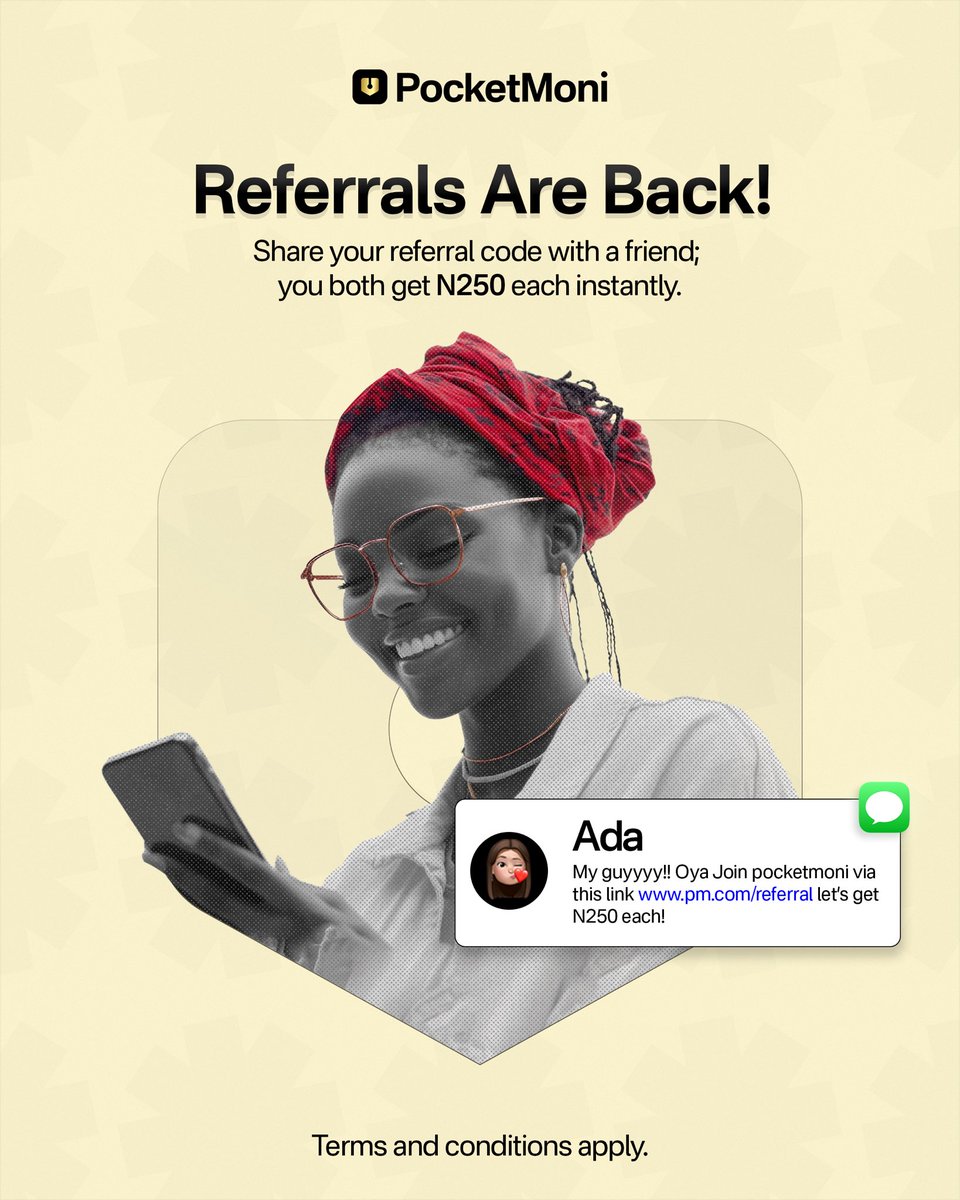 PocketMoniBank's tweet photo. Referrals are back! Share your referral code to begin. 👇🏼 https://t.co/jrhzRM44wD