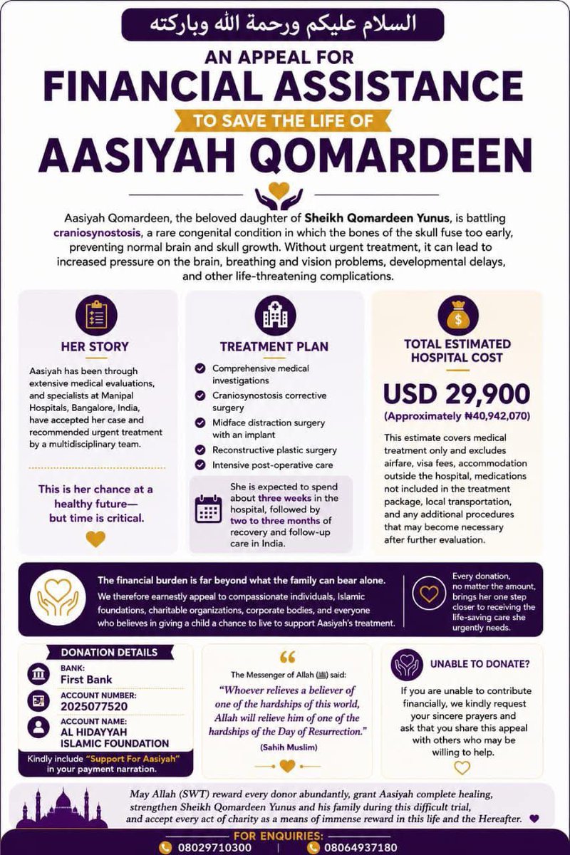 AbuMustaeina's tweet photo. 1/11. AN APPEAL FOR FINANCIAL ASSISTANCE TO SAVE THE LIFE OF AASIYAH QOMARDEEN

Assalamu Alaikum wa Rahmatullahi wa Barakatuh.

Dear Brothers and Sisters in Islam, Friends, Well-wishers, Philanthropists, Corporate Organizations, and Charitable Foundations,

We humbly seek your https://t.co/fb5cJv6wtt