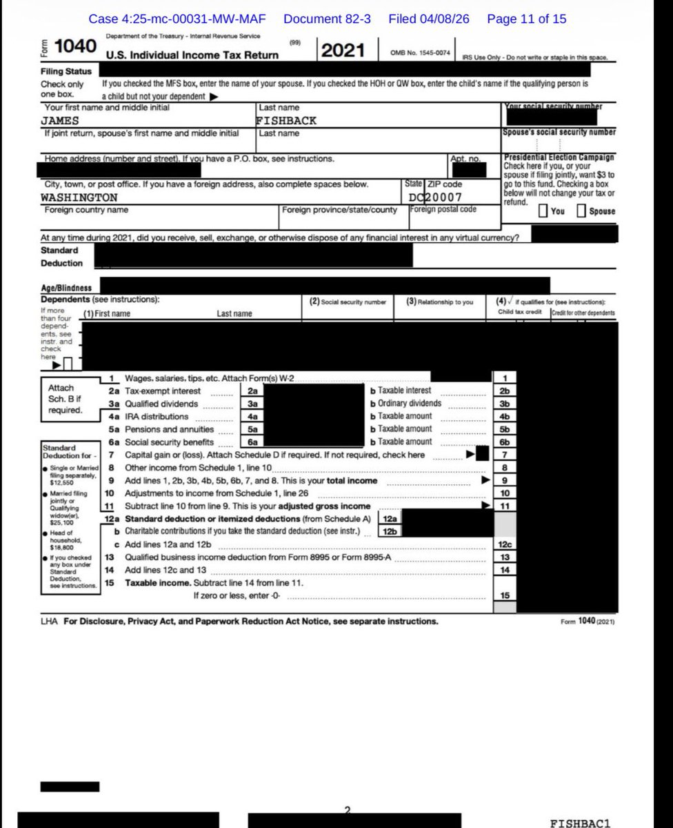 johncardillo's tweet photo. .@j_fishback’s 2020, 2021, and 2022 tax returns as a Washington DC resident, entered into the court record as part of Greenlight’s lawsuit against him.

Math is math. He is ineligible under the Florida Constitution’s seven year residency requirement. https://t.co/9YcSXhar2D