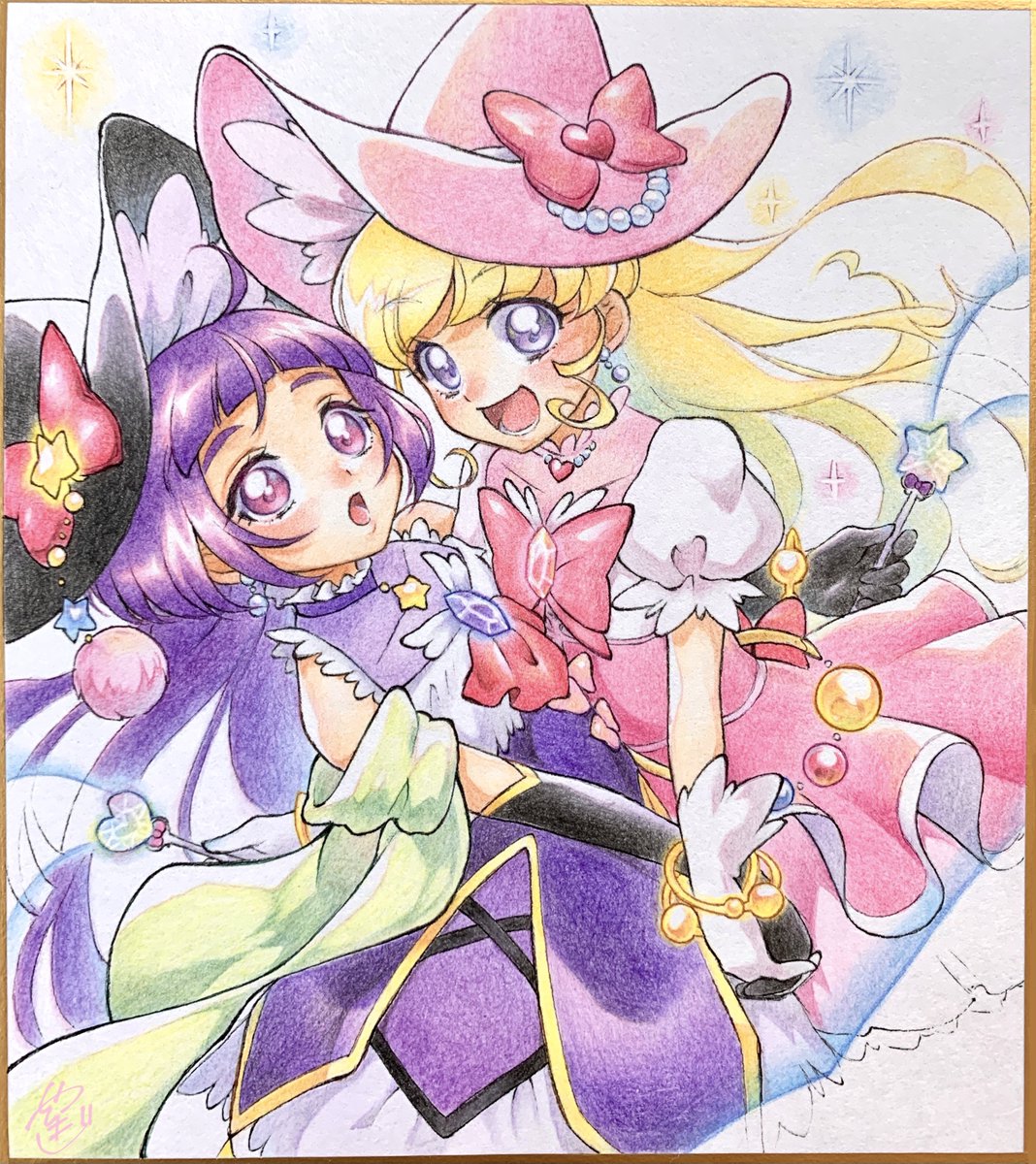 朝日奈みらい ,十六夜リコ 「お気にの健全過去絵/ミニ色紙」|八伽のイラスト