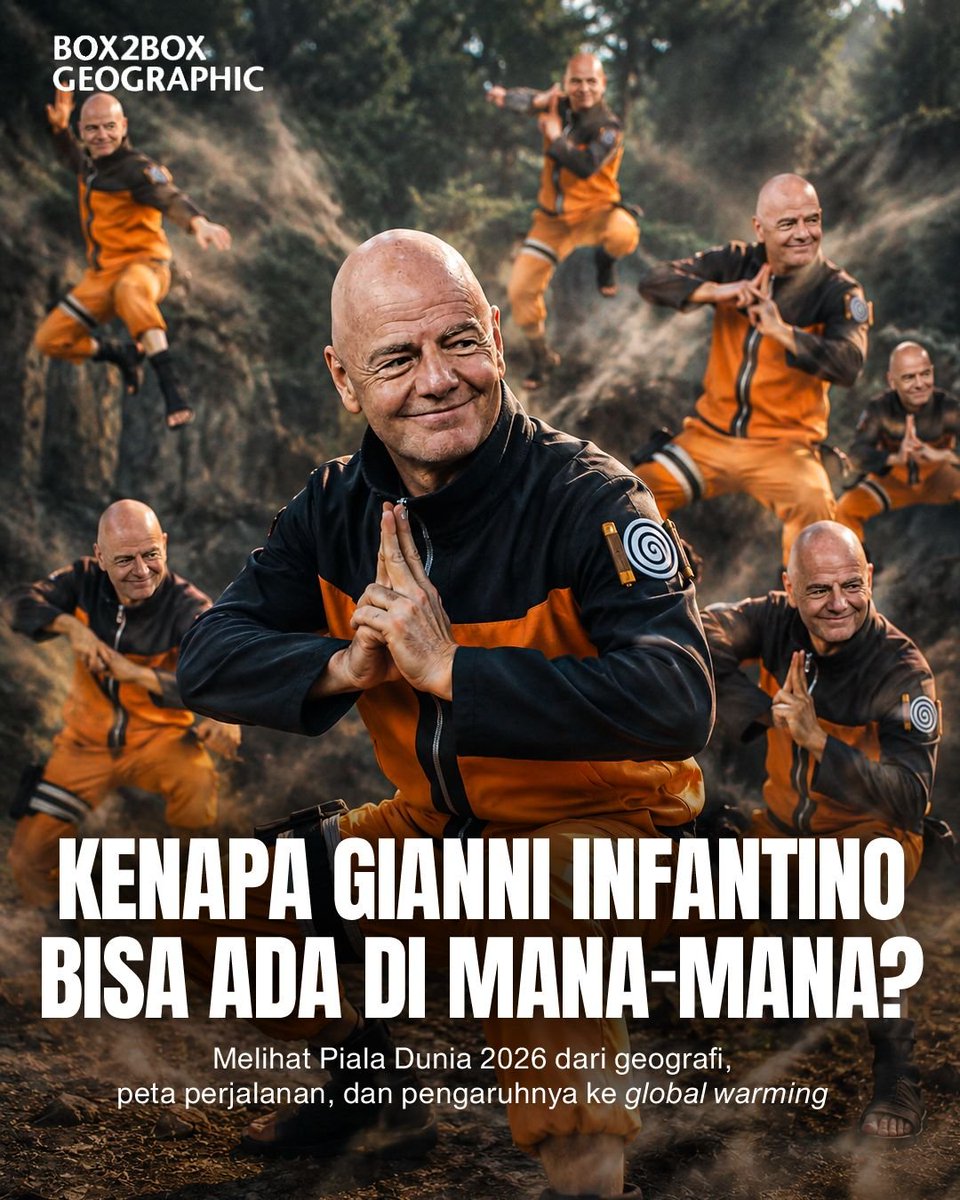 Box2BoxBola's tweet photo. Gianni Infantino hampir gak pernah absen di pertandingan Piala Dunia 2026 😮

Sesibuk apa perjalanan Presiden FIFA kalau dibandingkan dengan negara-negara peserta? 🧐

UTAS #Box2BoxGeographic https://t.co/It0yGZxIUQ