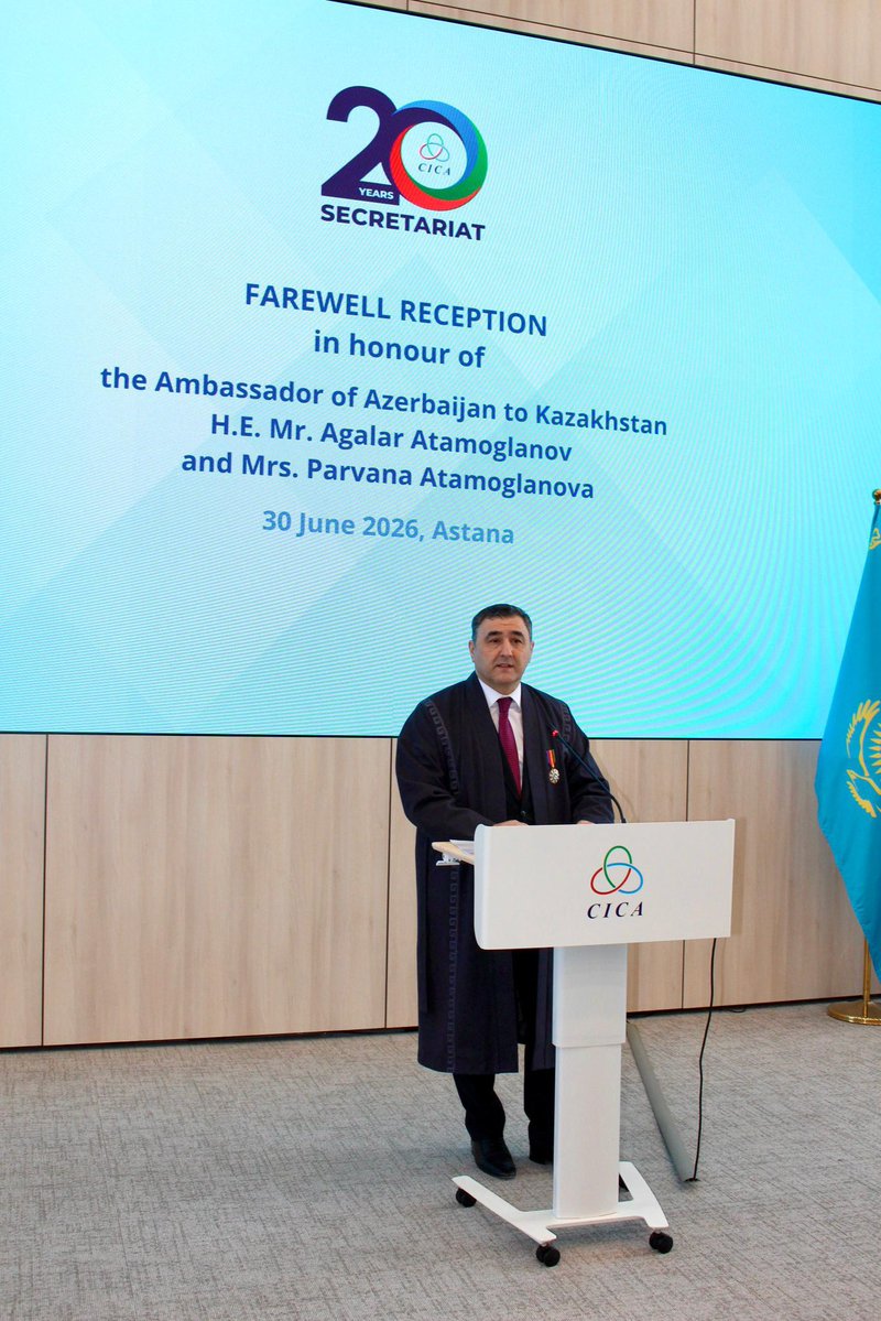 AzEmbassyKz's tweet photo. AQEM-in mənzil-qərargahında (@CicaSecretariat) səfir Ağalar Atamoğlanovun (@A_Atamoglanov) fəaliyyətini başa vurması ilə əlaqədar tədbir keçirildi.

Астанадағы Азиядағы өзара іс-қимыл және сенім шаралары жөніндегі кеңестің штаб-пәтерінде Әзербайжанның Қазақстандағы Елшісі Ағалар Атамоғлановтың құрметіне қоштасу іс-шарасы өтті.

В штаб-квартире Совещания по взаимодействию и мерам доверия в Азии состоялся прощальный прием в честь посла Агалара Атамогланова.