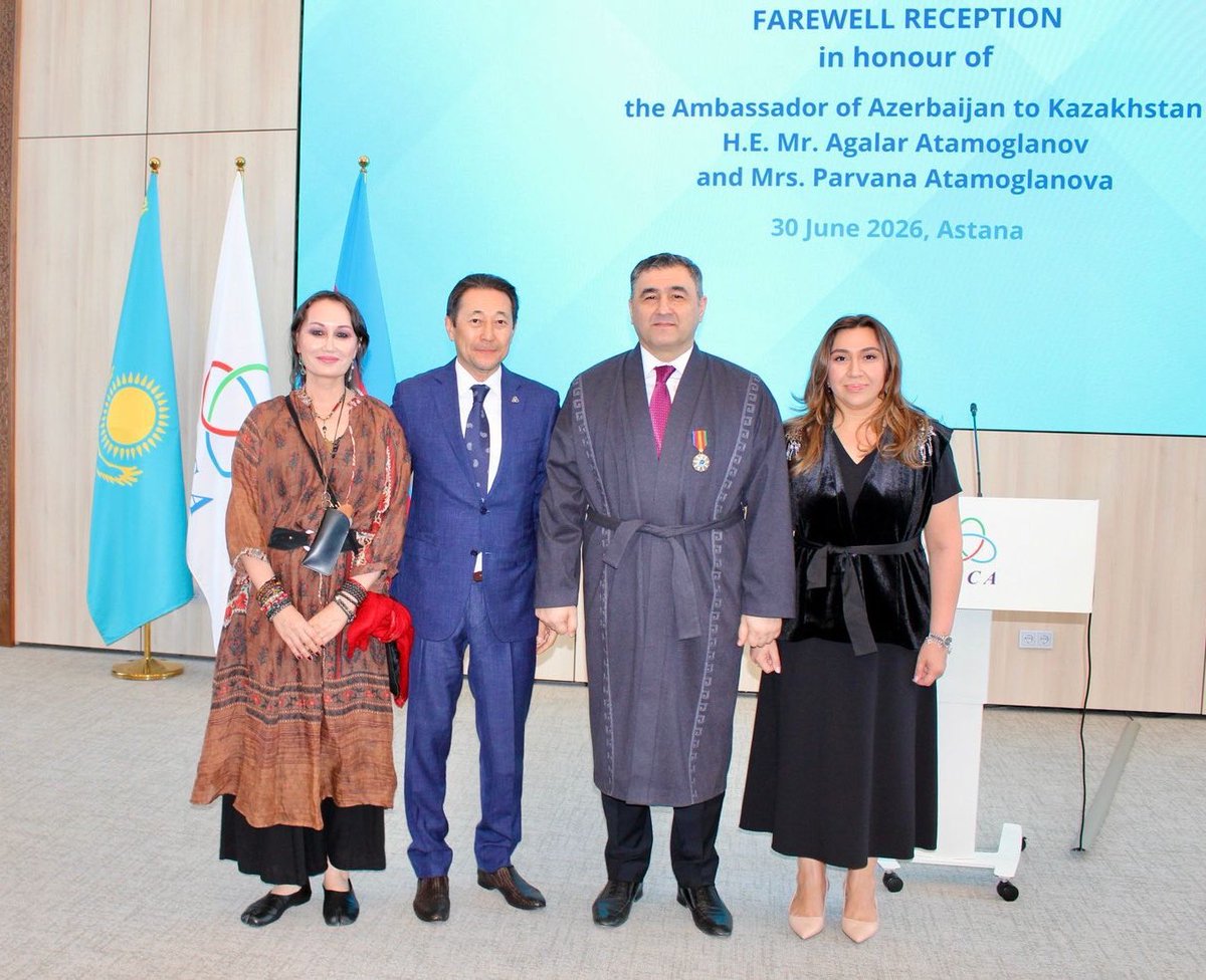 AzEmbassyKz's tweet photo. AQEM-in mənzil-qərargahında (@CicaSecretariat) səfir Ağalar Atamoğlanovun (@A_Atamoglanov) fəaliyyətini başa vurması ilə əlaqədar tədbir keçirildi.

Астанадағы Азиядағы өзара іс-қимыл және сенім шаралары жөніндегі кеңестің штаб-пәтерінде Әзербайжанның Қазақстандағы Елшісі Ағалар Атамоғлановтың құрметіне қоштасу іс-шарасы өтті.

В штаб-квартире Совещания по взаимодействию и мерам доверия в Азии состоялся прощальный прием в честь посла Агалара Атамогланова.
