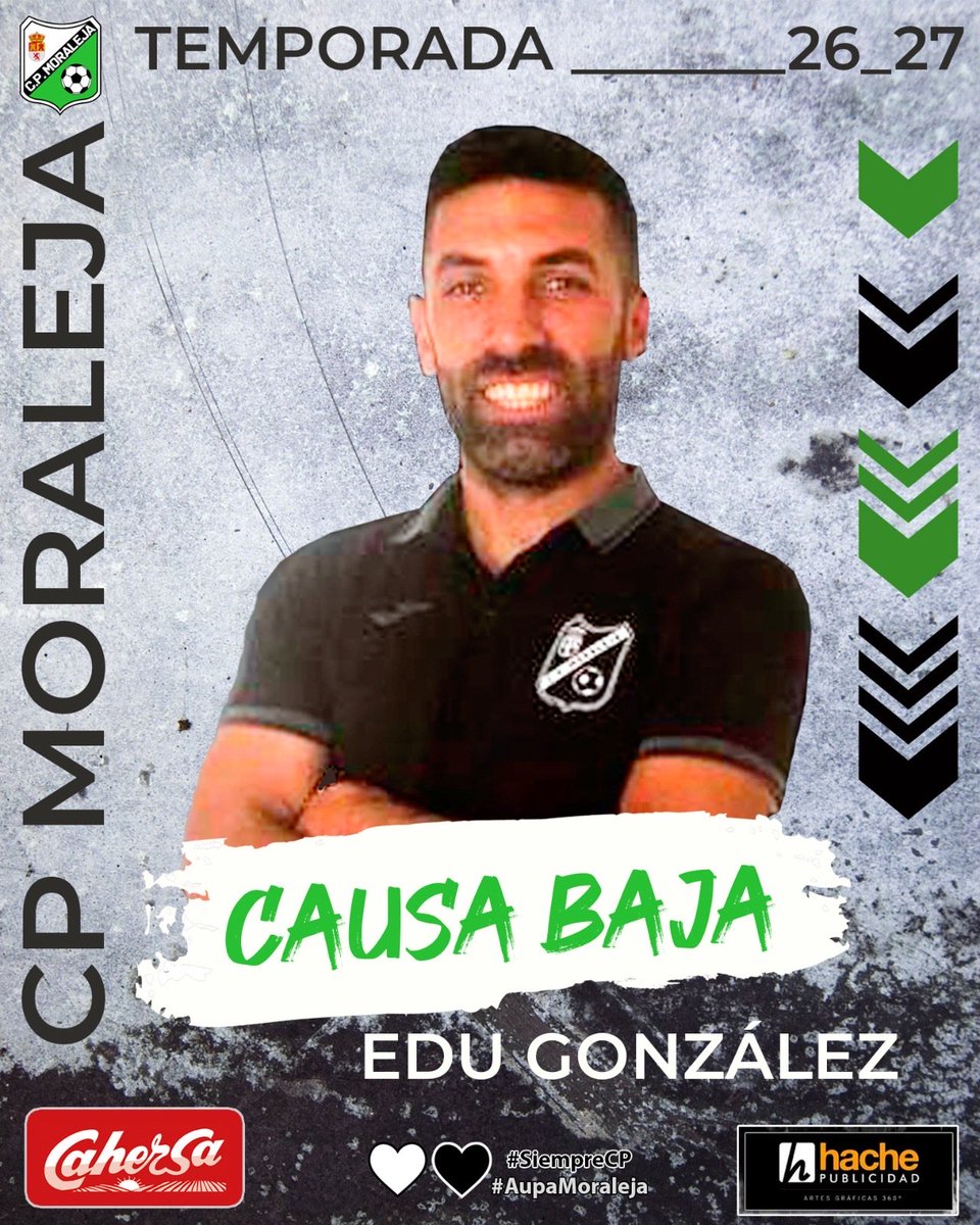 moralejacp's tweet photo. ‼️ATENCIÓN‼️

Comunicado oficial CP:

El CPMoraleja y Edu González separan sus caminos tras 6 temporadas dedicada a nuestros colores, como jugador, entrenador juveniles y entrenador 1º Equipo!!

Gracias por tu profesionalidad, implicación y calidad humana.

🤍🖤GRACIAS EDU🤍🖤 https://t.co/e5wBpNX3Se