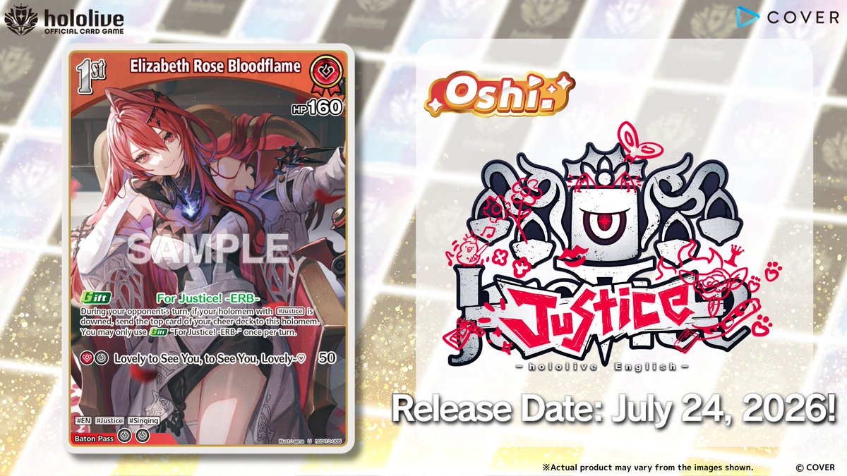 hololive_OCG_EN's tweet photo. 【#hOCG Card Reveal】
Introducing a card from the Start Deck Oshi Justice, releasing on Friday, July 24!

This time, it’s 1st holomem Elizabeth Rose Bloodflame! 💄

🔽 Product Details:
https://t.co/5Sl2a7zro5

#hololive #ElizabethRoseBloodflame https://t.co/Ux9TanktPI