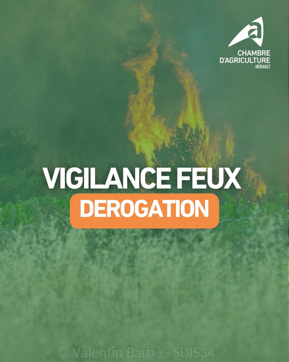 chambagri34's tweet photo. 🔥𝐕𝐢𝐠𝐢𝐥𝐚𝐧𝐜𝐞 𝐢𝐧𝐜𝐞𝐧𝐝𝐢𝐞

Depuis hier soir, @JeromeDespey , le Président de la Chambre d’agriculture de l’Hérault, était en négociation avec la Préfecture. 

𝐀 𝐥𝐚 𝐬𝐮𝐢𝐭𝐞 𝐝𝐞 𝐜𝐞𝐬 𝐧𝐞́𝐠𝐨𝐜𝐢𝐚𝐭𝐢𝐨𝐧𝐬, 𝐢𝐥 𝐚 𝐨𝐛𝐭𝐞𝐧𝐮 𝐮𝐧𝐞 𝐝𝐞́𝐫𝐨𝐠𝐚𝐭𝐢𝐨𝐧 𝐩𝐨𝐮𝐫 𝐥𝐞𝐬 𝐦𝐨𝐢𝐬𝐬𝐨𝐧𝐬 :
🔴Dans les zones rouges, les opérations de moisson sont autorisées de 20h à 12h (et donc interdites de 12h à 20h), sous réserve de la mise en place du dispositif de prévention et d’extinction. 

Le dispositif de prévention et d’extinction en risque sévère et très sévère doit comprendre :

• Un extincteur poudre 9kg
• Un extincteur eau 9L
• Une réserve d’eau 
• Un téléphone chargé (18 ou 112)
• Un binôme de travail 
• Un déchaumeur – ou outil équivalent permettant de créer une bande coupe-feu

𝐋𝐚 𝐝𝐞́𝐫𝐨𝐠𝐚𝐭𝐢𝐨𝐧 𝐝𝐞𝐦𝐚𝐧𝐝𝐞́𝐞 𝐞𝐬𝐭 𝐨𝐛𝐭𝐞𝐧𝐮𝐞 𝐣𝐮𝐬𝐪𝐮’𝐚𝐮 𝟐𝟓 𝐣𝐮𝐢𝐥𝐥𝐞𝐭 𝟐𝟎𝟐𝟔.

Des contrôles seront effectués, la Chambre d’agriculture de l'Hérault vous demande la plus grande attention et le respect du dispositif de prévention.

https://t.co/3dnrlZ8WBJ

#Hérault #PréventionIncendie #FeuxDeForêt #agriculture #Vigilance