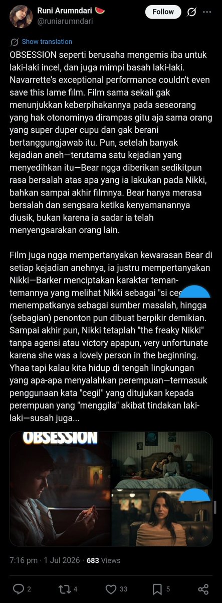 eliswija's tweet photo. Makanya Indonesia gak cocok nonton Nevertheless, Obsession atau apapun yang very subtle, layered, symbolic dan gak spoon-fed ke audiences.. https://t.co/sGTWcgszTx