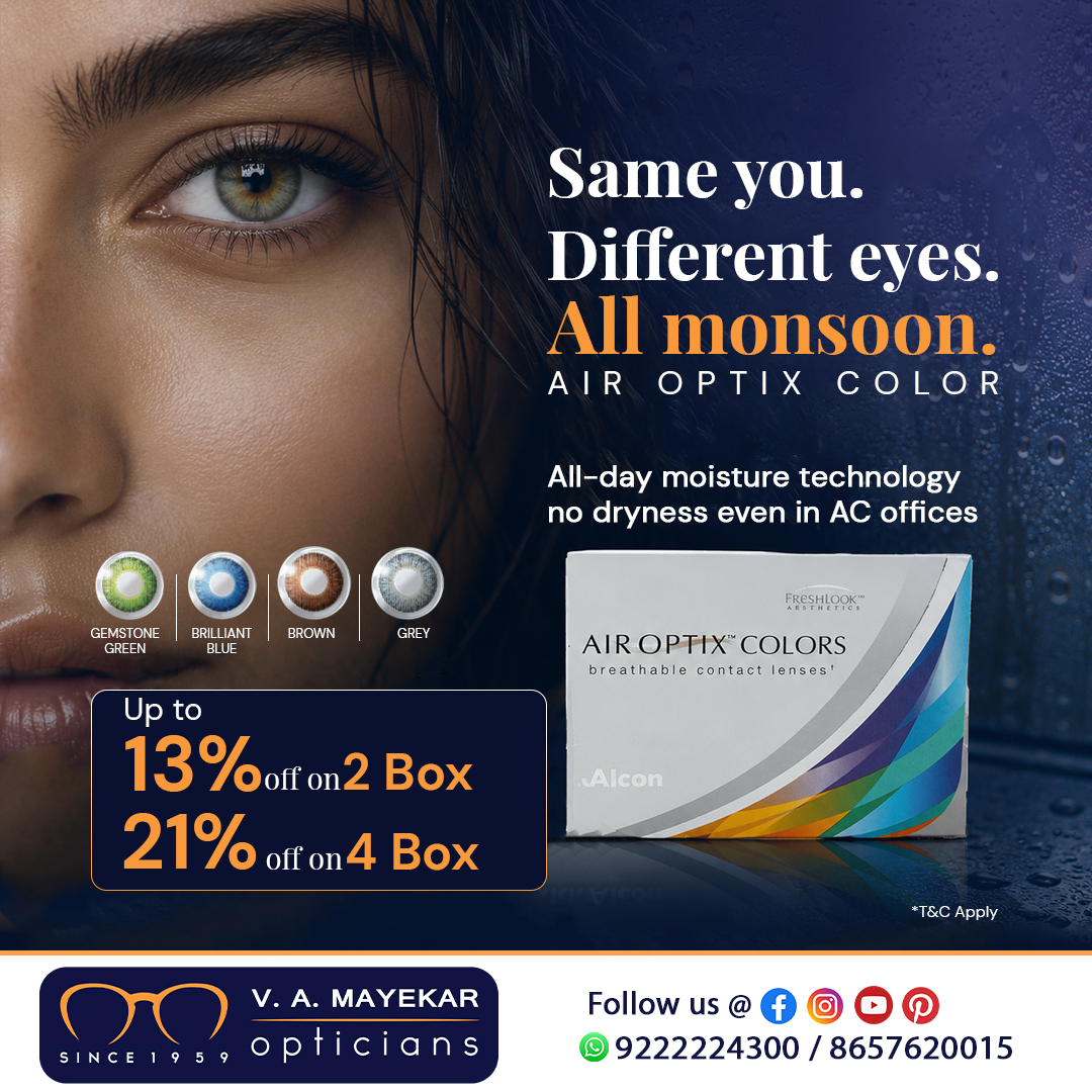 VAMayekarOptics's tweet photo. Why blend in when Alcon Air Optix Color upgrades your entire look? Available in multiple shades, all-day moisture technology, and now up to 21% off on 4-box supply.​
​
Available at V.A. Mayekar Opticians​
📍 Thane &amp; Mumbai​
📞 9222224300

#AirOptixColor #VAMayekarOpticians https://t.co/AvZPpwiopq