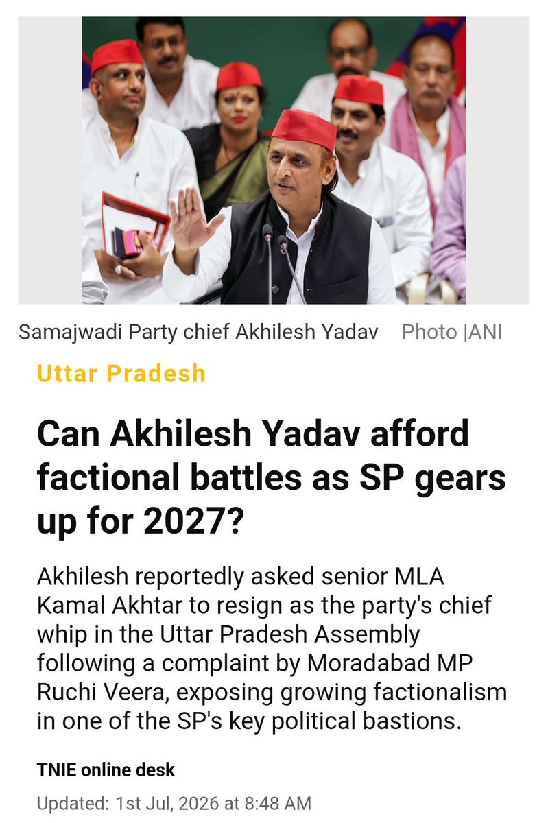 MeghUpdates's tweet photo. Funny how the guy lecturing the entire state on governance can't keep his own MLA and MP from going to war over one town.

Old guard workers did the door to door grind, got Ruchi Veera elected, and are now allegdly watching some outsider's daughter get lined up for the same seat they fought for.

This isn't organisational discipline, this is a man in an AC room hoping nobody notices the cracks until it's too late. Seven months out and the ground already knows something he doesn't.
