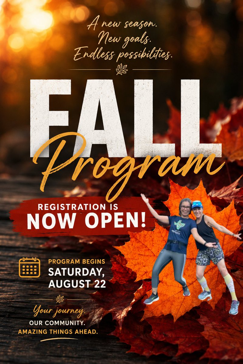 RunAustinFit's tweet photo. Our 2026 Fall Running &amp; Walking Program officially begins Saturday, August 22, and registration is now open!

🎉 Early Bird Special!

Register early and save $20 today: https://t.co/Ybwr9KNwRS - Use promo code EARLYBIRD thru July 15! https://t.co/gNstrj6FyD