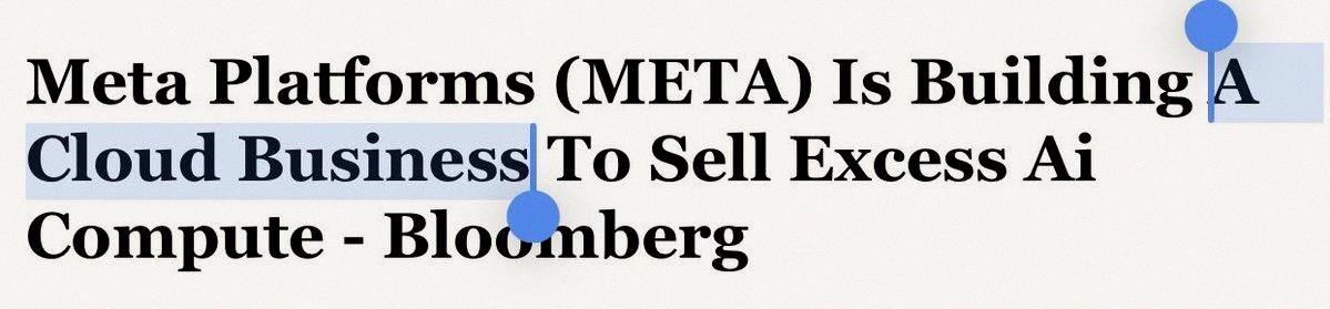 mouiii's tweet photo. ついにMetaが余ってるAI計算リソースを売るクラウド事業を始めるらしいよ、Bloombergが報じてた。

MetaもいつかはGCPやAzure、AWSと競合して収益源を増やすべきだと思ってたんだよね。

プレマーケットで6.65%上昇中。 https://t.co/l4Hd96G9a8