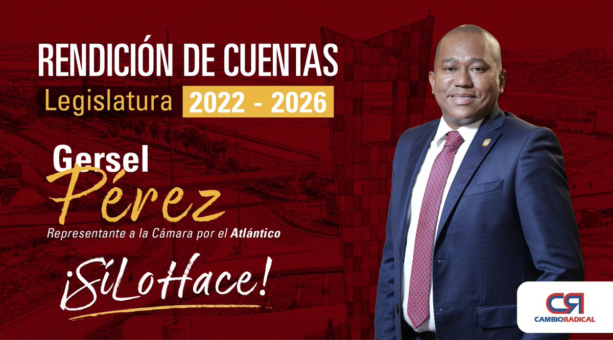 PCambioRadical's tweet photo. Hay gestiones que se prometen y otras que se demuestran.

Durante la legislatura 2022-2026, el representante @GerselPerez impulsó iniciativas que hoy son ley, lideró causas que impactan a miles de colombianos y trabajó para que las necesidades de las regiones llegaran al centro del debate nacional.

Este es el balance de una gestión construida con resultados, compromiso y trabajo legislativo. Desliza y conoce algunos de sus principales logros.➡️

Cambio Radical #SíLoHace✅