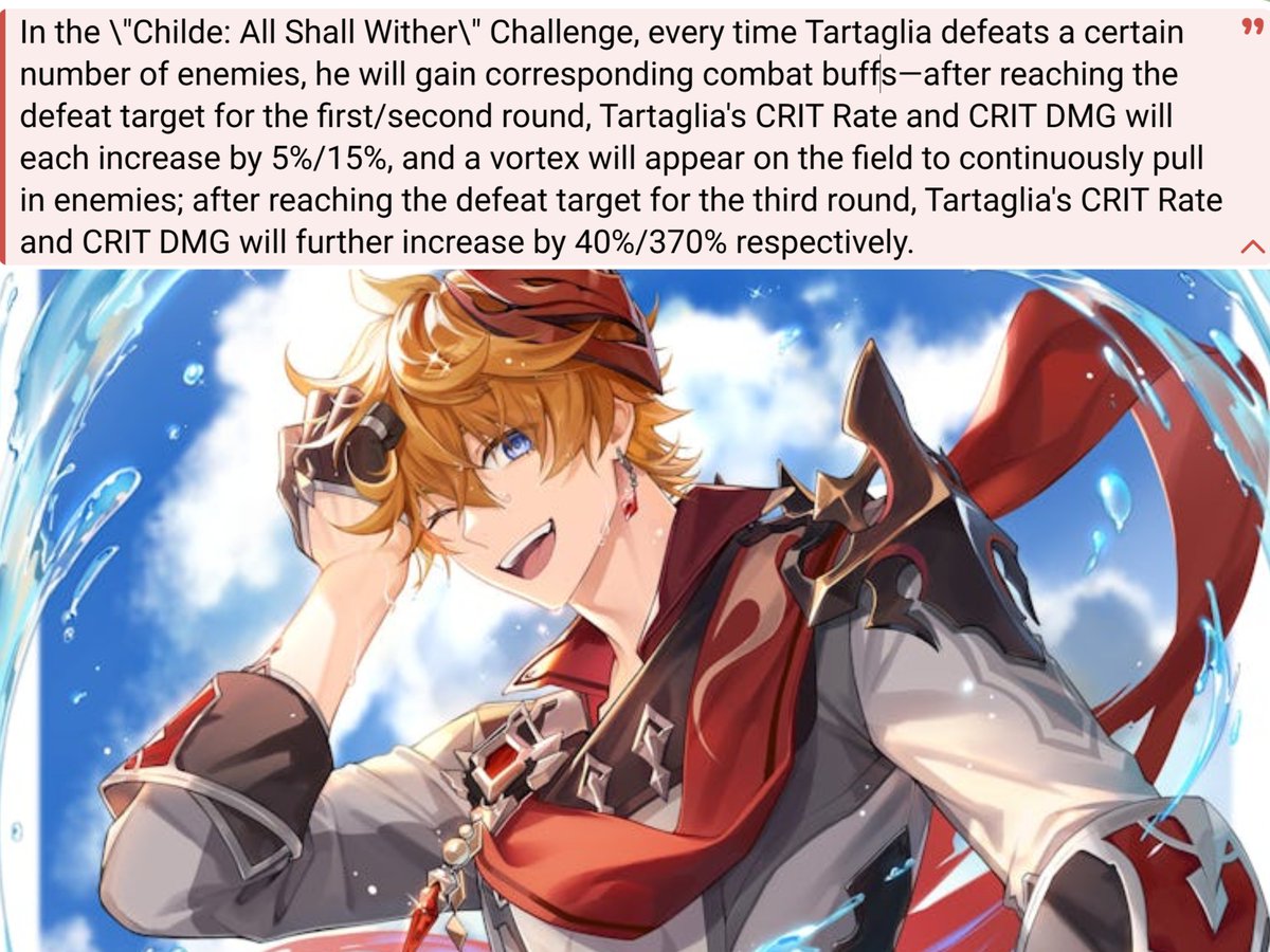 GenshinUniverse's tweet photo. 7.0 TARTAGLIA CHALLENGE + CRIT RATE &amp; CRIT DMG BUFFS

Via Kyvalda

#GenshinImpact https://t.co/afyOvlRCZE