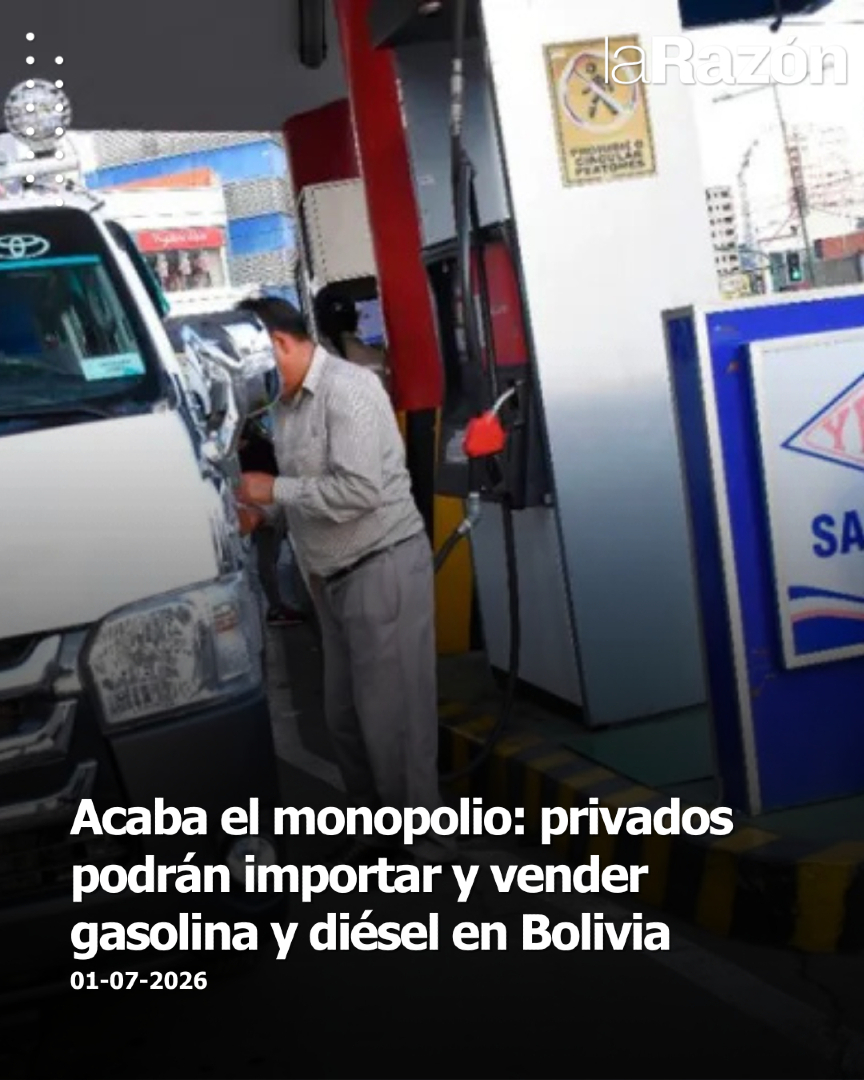 LaRazon_Bolivia's tweet photo. #Nacional| El Gobierno autorizó la importación y comercialización de gasolina y diésel por parte de empresas privadas, poniendo fin al monopolio estatal en la venta de combustibles. Mientras Yacimientos Petrolíferos Fiscales Bolivianos (YPFB) continuará ofreciendo carburantes subvencionados, los privados podrán comercializar productos a precio de mercado, permitiendo que los consumidores elijan entre ambas opciones.
La medida, establecida mediante el Decreto Supremo 5644, incluye incentivos tributarios para los importadores y comenzará a aplicarse una vez que la Agencia Nacional de Hidrocarburos (ANH) apruebe la reglamentación correspondiente.
#LaRazónDigital #Combustible #Monopolio #Privados