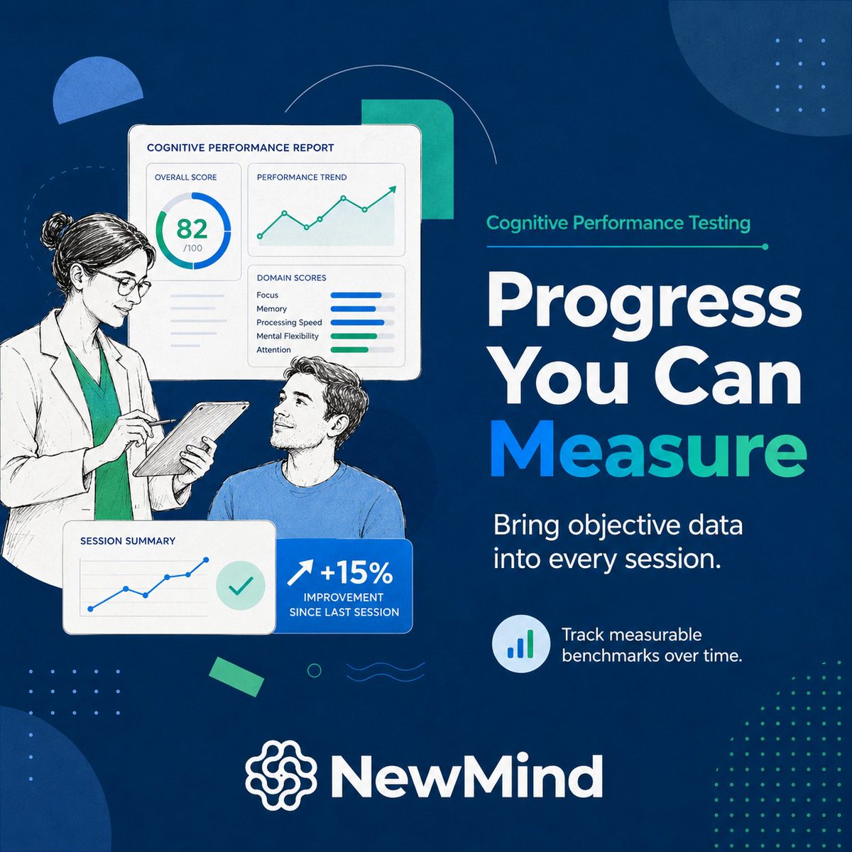 NewMindTech's tweet photo. Progress you can actually measure. NewMind's Cognitive Performance Testing lets practitioners track client benchmarks over time, not just subjective impressions, so every session has objective data behind it. #CognitivePerformance #Neurofeedback #BrainHealth https://t.co/ZdD7uKmB9K