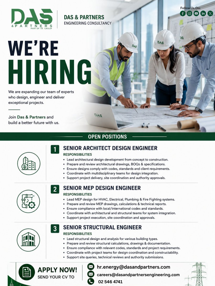 dasandpartners's tweet photo. 🚧 We're Hiring! 🚧
#DASandPartners #EngineeringConsultancy #EngineeringExcellence
#Hiring #NowHiring #WereHiring #JobOpening #JobOpportunity #UAEJobs #AbuDhabiJobs #DubaiJobs #GCCJobs #MiddleEastJobs #DasAndPartners #JoinOurTeam #ApplyNow #SendYourCV #TalentAcquisition https://t.co/ouSpsWrU5J