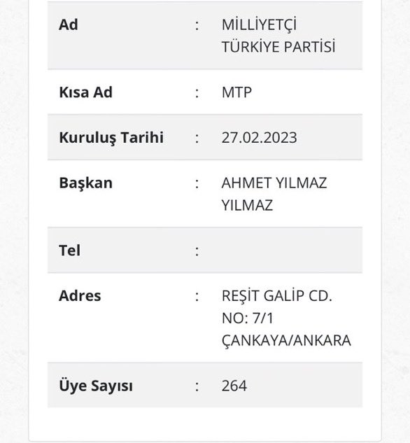 SonKaleVatn's tweet photo. 🚨Milliyetçi Türkiye Partisi’nde tarihi yükseliş!

Yargıtay’ın açıkladığı son siyasi parti üye verileri dikkat çekici sonuçlar ortaya koydu. Ahmet Yılmaz liderliğindeki Milliyetçi Türkiye Partisi, üye sayısını 254’ten 264’e yükselterek yüzde 4’e yaklaşan bir büyüme kaydetti.

10 yeni üyenin katılımıyla önemli bir ivme yakalayan parti, siyasi arenadaki yerini koruyarak üye sayısı sıralamasında son sıradaki konumunu sürdürdü.