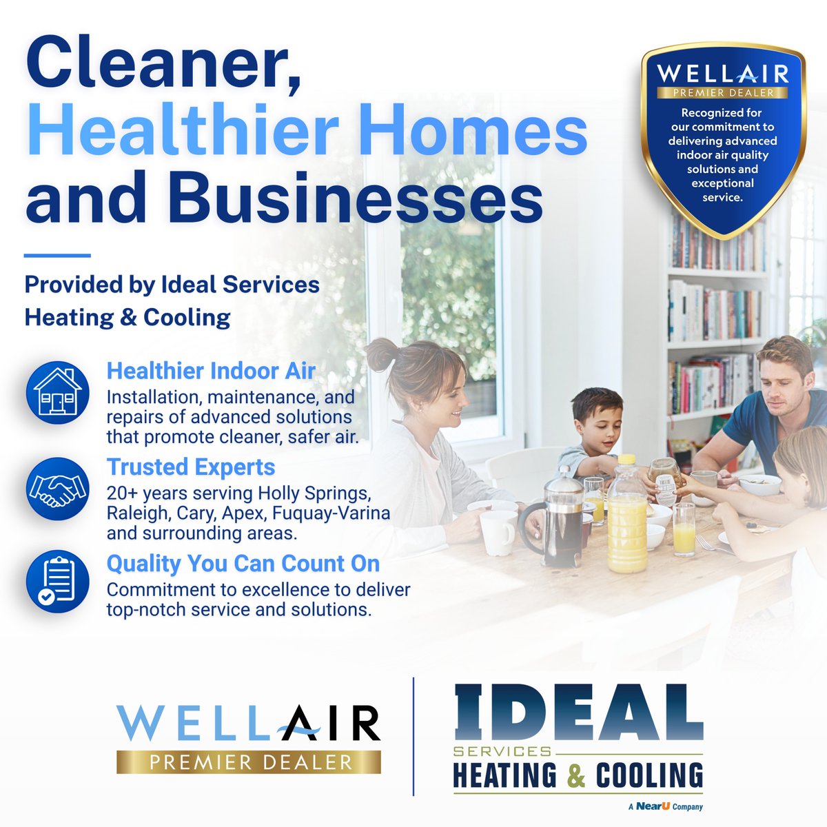 WellAirInc's tweet photo. Congratulations to Ideal Services Heating &amp; Cooling on reaching #PremierDealer status in the #WellAir #EliteDealer program! 

Together, we're helping bring cleaner, healthier indoor air to more homes across North Carolina. 

Learn more: https://t.co/yiY5xsvMRV  

#IAQ #HVAC https://t.co/gMwZjNDH7w