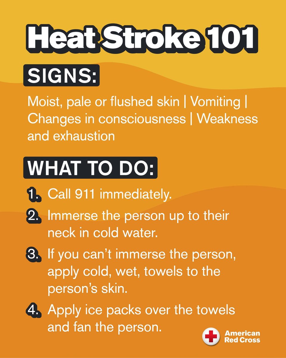 RedCrossWIS's tweet photo. Dangerous heat is expected to continue across much of Wisconsin today. During heat waves people are susceptible to three heat-related conditions: heat cramps, heat exhaustion and heat stroke. Here’s how to recognize and respond to them: https://t.co/CPDO0et34U. https://t.co/kUKlXfymHg