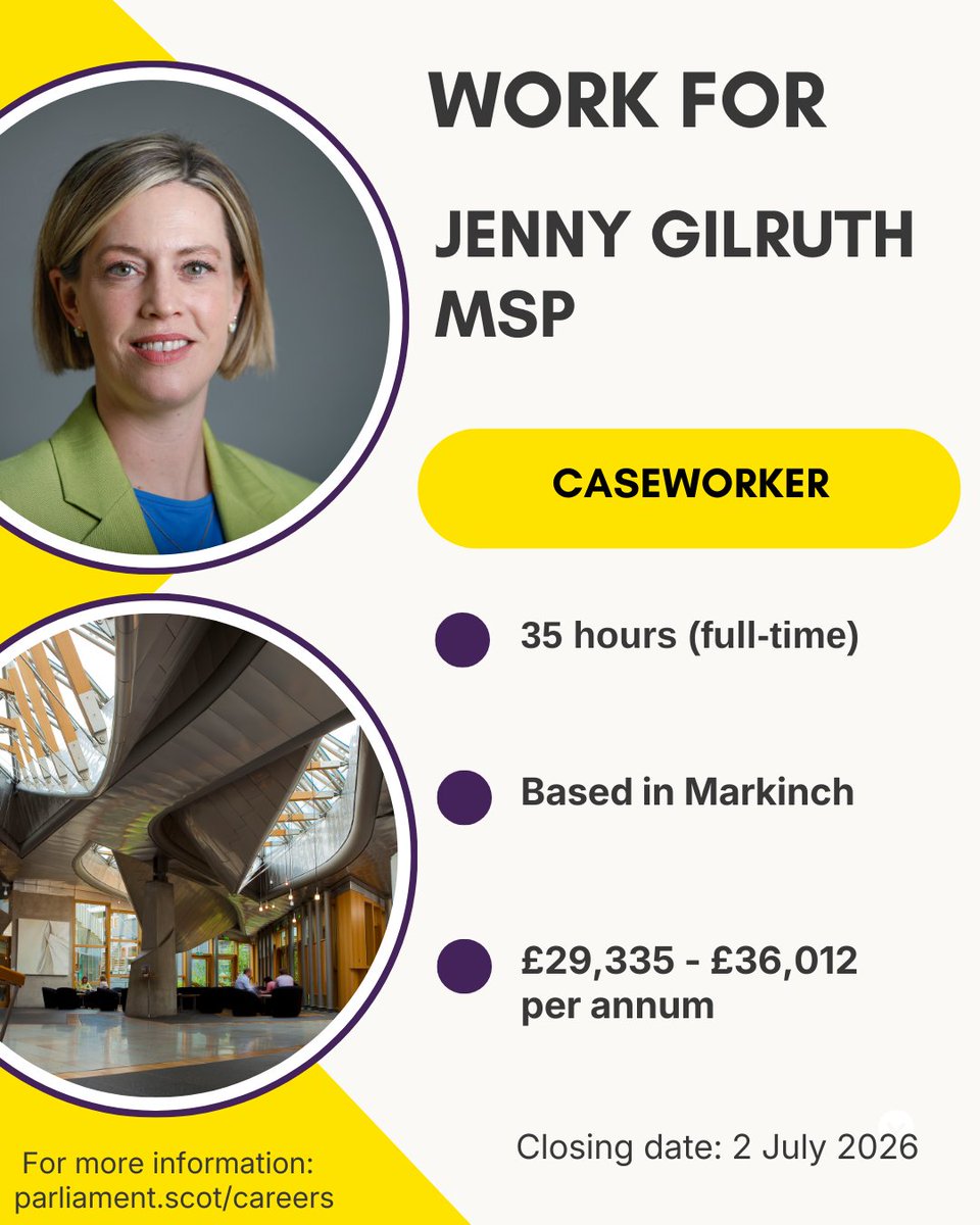 work4msps's tweet photo. Last chance to apply! Applications to work for @JennyGilruthMSP as a Caseworker based in #Markinch close tomorrow at 11:59pm. Find out more: https://t.co/N8MGQwcbyV https://t.co/dosF2spnZz