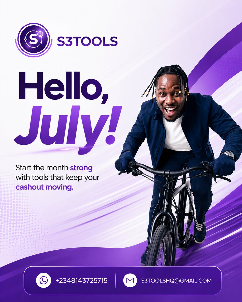 S3TOOLS's tweet photo. A real gee no dey pray for luck alone...
E dey position himself with the right tools.

Big love to everyone supporting S3TOOLS. We appreciate every one of you. 💜
July, let's work. 🚀

#S3TOOLS https://t.co/wc0UbVLHez
