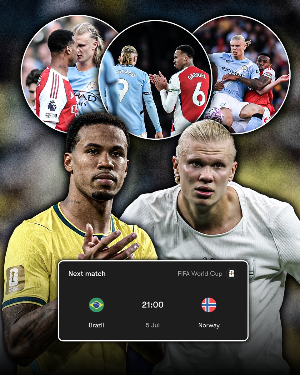ESPNUK's tweet photo. We might be getting another edition of Gabriel Magalhães vs Erling Haaland 🍿 https://t.co/cjUAOkvTY1