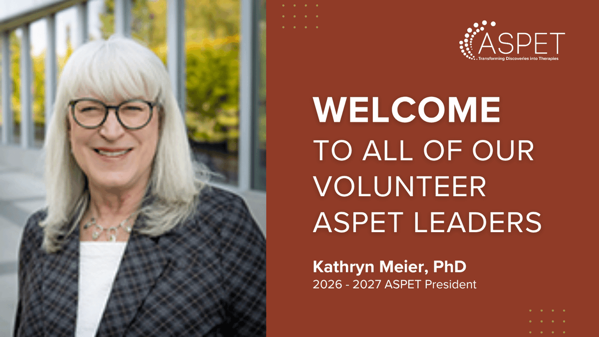 ASPET's tweet photo. ASPET welcomes Dr. Kathryn Meier, PhD, FASPET as ASPET President, as well as all our volunteer leaders who begin their term today with the Society. We appreciate your time and service and look forward to working with you to advance ASPET’s mission. https://t.co/vdLnf6xnBy