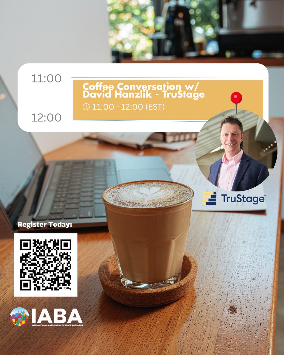 BlackActuaries's tweet photo. Join IABA on July 23 at 11:00 AM ET for our next Coffee Conversation featuring David Hanzlik, FSA, MAAA, Wealth Segment Leader at TruStage.

With more than 25 years of experience in the insurance and financial services industry, David has built a career at the intersection of actuarial science, retirement solutions, product innovation, and wealth management. Today, he leads TruStage's wealth segment strategy, helping develop solutions that support financial professionals and empower individuals on their path to financial security.

During this conversation, David will share lessons from his career, perspectives on leadership and innovation, and insights into the future of retirement, wealth management, and the evolving role of actuaries in financial services.

Whether you're a student, emerging professional, or experienced actuary, this is a conversation you won't want to miss.

Mark Your Calendars: July 23, 2026 | 11:00 AM ET
Register today: https://t.co/dv2hUGWdiH

#IABA #CoffeeConversations #Leadership #Retirement #WealthManagement #ActuarialScience #ProfessionalDevelopment #BlackActuaries