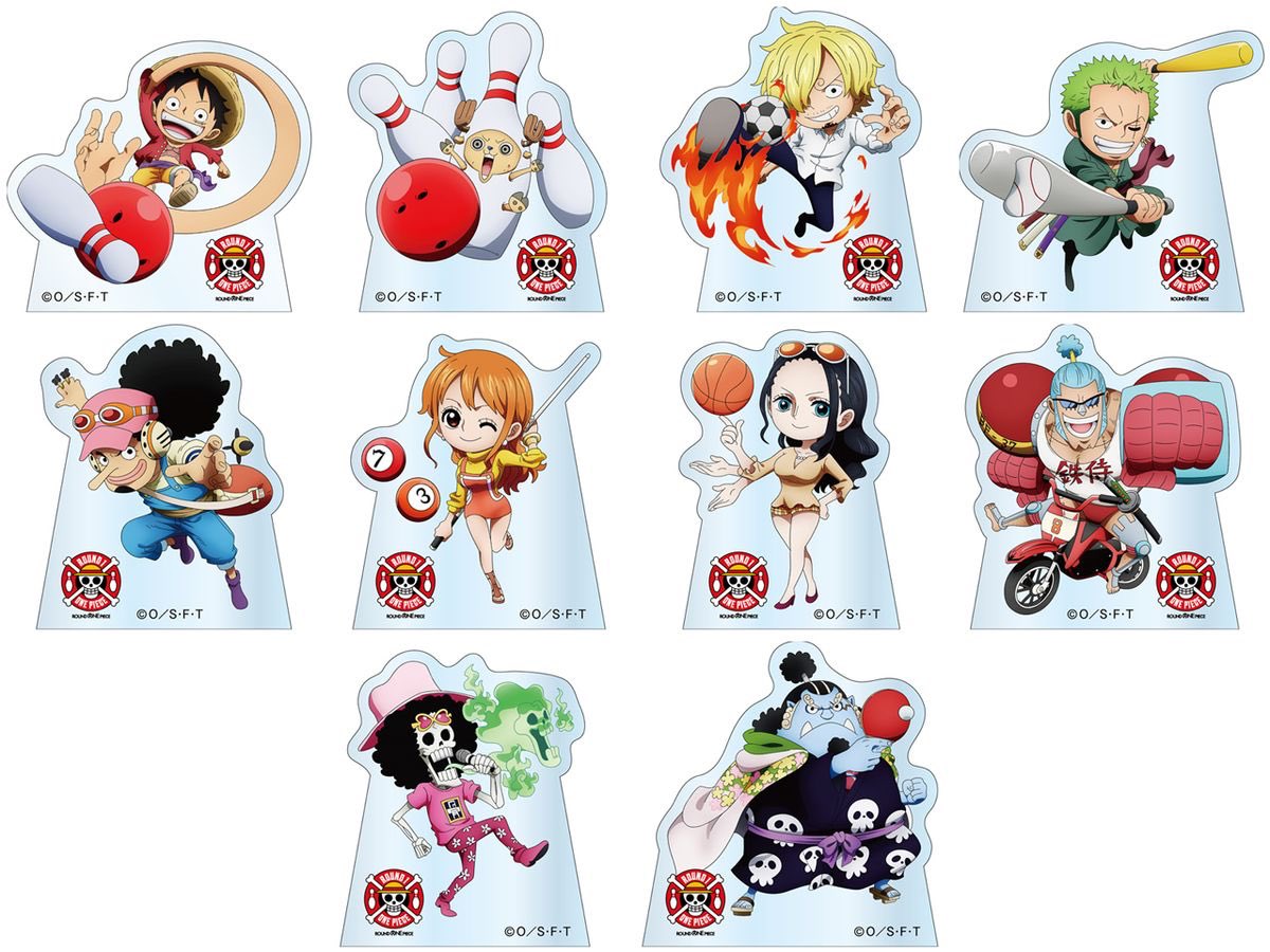OPMerchandise's tweet photo. Here’s a look at the exclusive retail merchandise for the One Piece x ROUND 1 collaboration.

• T-Shirts (4 back designs)
• Alphabet Stickers (10 types)
• Mini Character Acrylic Blocks (10 types)
• Mini Acrylic Stands (10 types)

🇯🇵: July 18, 2026 - October 17, 2026

#OnePiece
#OnePieceCardGame