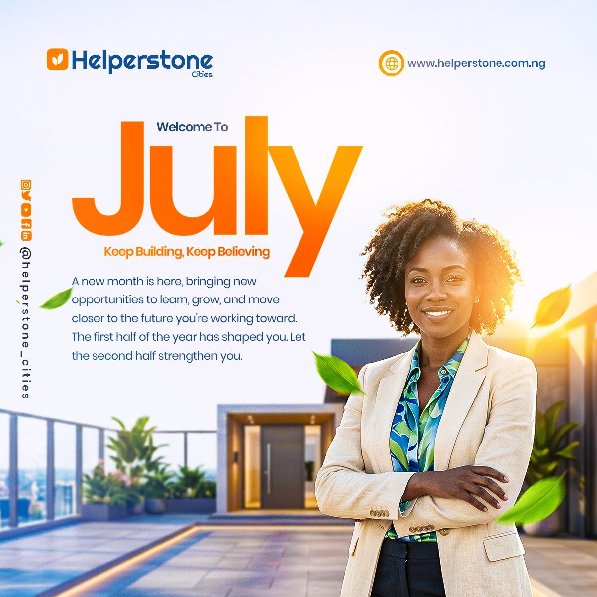 HelperstoneCity's tweet photo. This July, choose progress over perfection.
Choose action over hesitation.
Choose consistency over comfort.

May this month bring fresh opportunities, meaningful progress, and the confidence to keep moving forward.

https://t.co/Bi6JTbhLFg 

 #newmonth #MidYearCheckIn #goals https://t.co/44j4sWKW4p