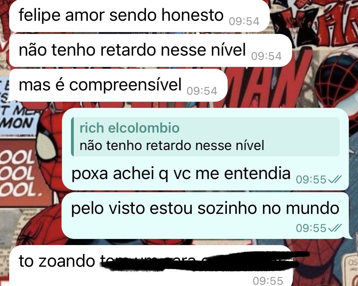 spideyfelps's tweet photo. eu fico mt preocupado do richard n me entender pq isso significa estar em um nivel de loucura mt maior q o esperado mas felizmente n foi dessa vez https://t.co/8oFq9B0S93