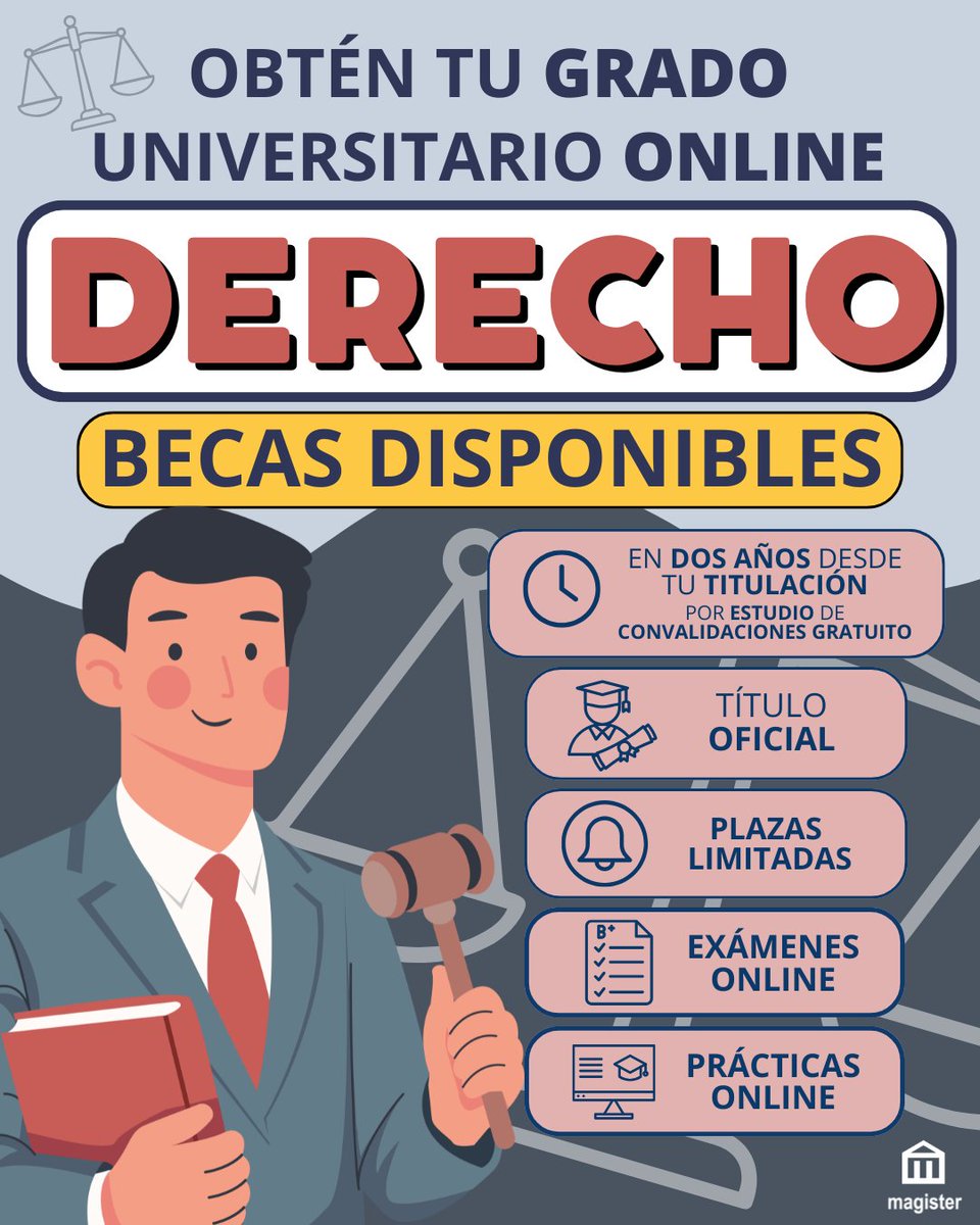 cursosmagister's tweet photo. 🎓 TÍTULO OFICIAL A TU MEDIDA ⚪
Obtén el Grado de Derecho 🕐 en 2 años desde tu titulación* 🥳
📲 Info: 912 986 418 | WhatsApp +34 600 375 313
#magister #derecho https://t.co/OidJkS384y