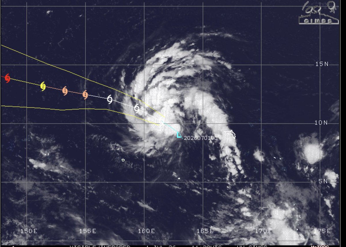 BigJoeBastardi's tweet photo. From June 28. JTWC now forecasting this to go to a 4. Dr John Cahir at PSU in the 70s to go hone my skill in the western Pacific cause there were so few storms in the 70s heading toward the US, but the West Pac was a bonanza. Last 20 years, west pac down, but not this year https://t.co/ZimWB5AldU