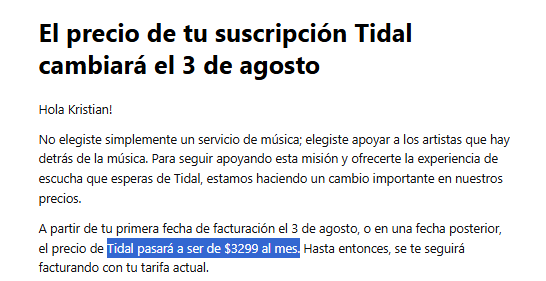 esteifri's tweet photo. Finalmente sucedió y a los de Tidal se les dio por mirar cuanto nos estaban cobrando por mes a los de Argentina y se dieron cuenta que u$s 0,26 por mes era muy bajo, así que lo multiplicaron por 10. Igualmente muchas gracias por subsidiarnos la tarifa tanto tiempo. https://t.co/v9nBpzXao2