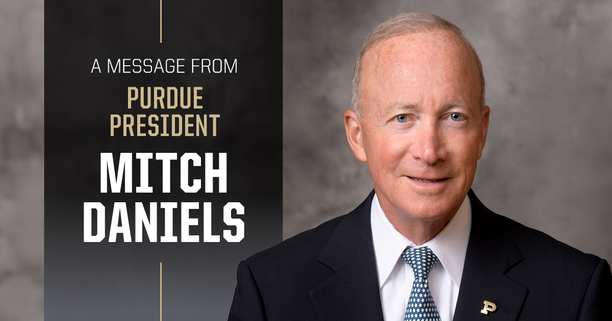 PurdueAlumni's tweet photo. Hear from @purduemitch:

“While the sudden need for an interim president came as a surprise to us all, the friendly encouragement I’ve received from across the Purdue community convinces me we can move through this interval without any loss of momentum.”

https://t.co/iTrjbjO3QW https://t.co/2983tB4K9w