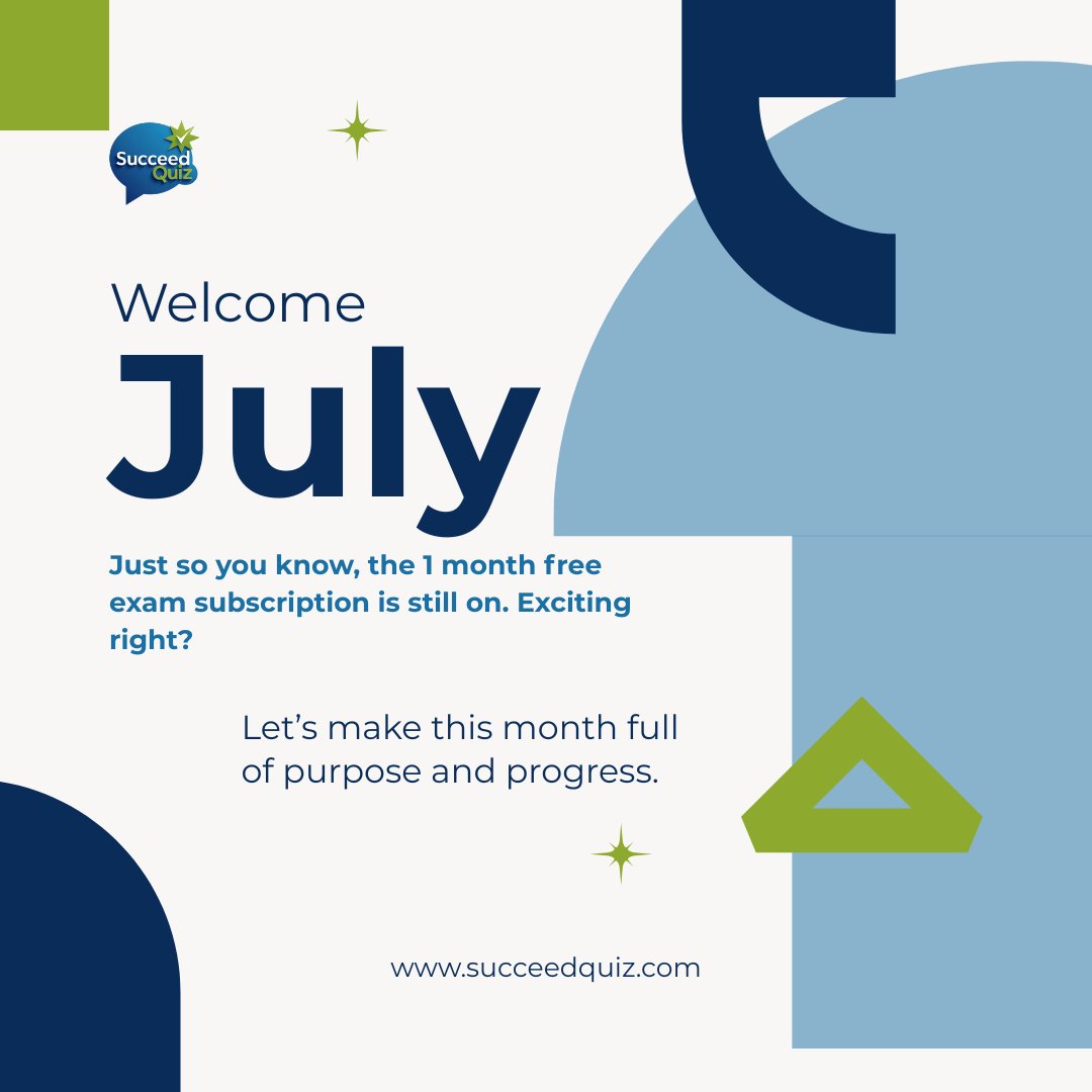 Succeed_Quiz's tweet photo. What if this is the month you finally stay consistent with your exam preparation?

The best part? Your FREE 1-month SucceedQuiz exam subscription is still available.
Log in, practice daily, and take one step closer to success.
 
Let's make July count! 
https://t.co/RYAJe6mXge https://t.co/sW8Bgf8Wwy
