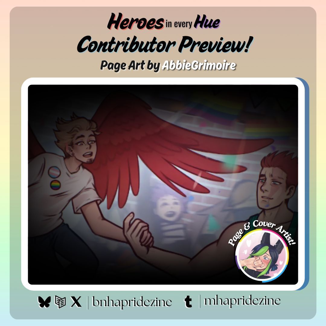 BNHAPrideZine's tweet photo. 🏳️‍🌈 Contributor Preview! ‼️

@AbbieGrimoire invites us to join in the parade!

#contributorspotlight #spotlight #zinepromo #lgbtq #pride #trans #lgbtqpride #bnha #mha #endhawks #enhoen #hawks #endeavor #todorokienji #enjitodoroki #keigotakami #takamikeigo https://t.co/UDhS4zMxA7
