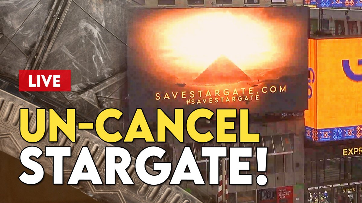 GateWorld's tweet photo. Stargate fans aren't taking Amazon's no for an answer! Join Darren and David for a live recap of the latest from the #SaveStargate campaign, including last weekend's Times Square event – and how you can help.

WED 7/1 @ 4pm PT (7pm ET, 12am BT): https://t.co/Jd4GyJSuI7 https://t.co/9ECPgl8Nsx