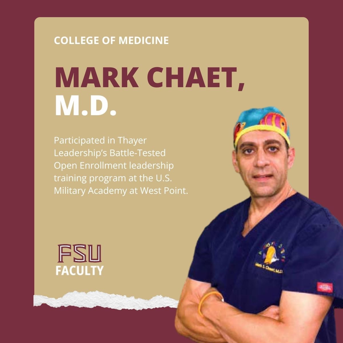 FSUFaculty's tweet photo. Mark Chaet, M.D. in the College of Medicine (@FSUCOM) participated in Thayer Leadershipโs Battle-Tested Open Enrollment leadership training program at the U.S. Military Academy at West Point. ๐๏ธ๐ฅ๐
#FSU #FSUFaculty https://t.co/7sN5EoUgLY