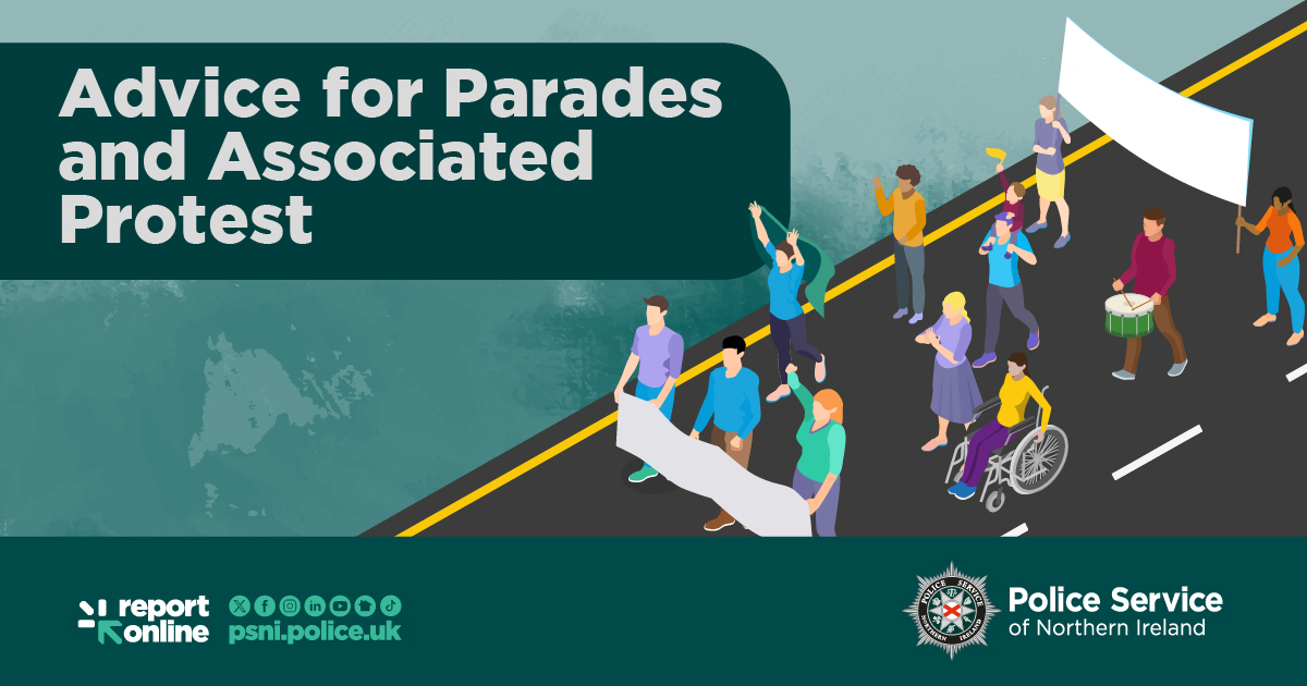 PoliceServiceNI's tweet photo. A key role of policing is to facilitate public processions and associated lawful protest. It is everyone’s responsibility to ensure they parade and protest safely and within the law.
For more information visit https://t.co/0YwnRxmAos
#KeepingPeopleSafe https://t.co/pZ6CSfd7JI
