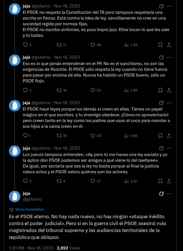 PerrugaZohar's tweet photo. Este hilo de Gutarno, que apenas tuvo repercusión en su momento, es una de las mejores cosas que se pueden leer para entender qué es el PSOE y cómo funciona, y qué es el PP y por qué no funciona, y cómo la sinergia entre ambas cuestiones nos ha abocado a la situación actual. https://t.co/gENmEE3Hne
