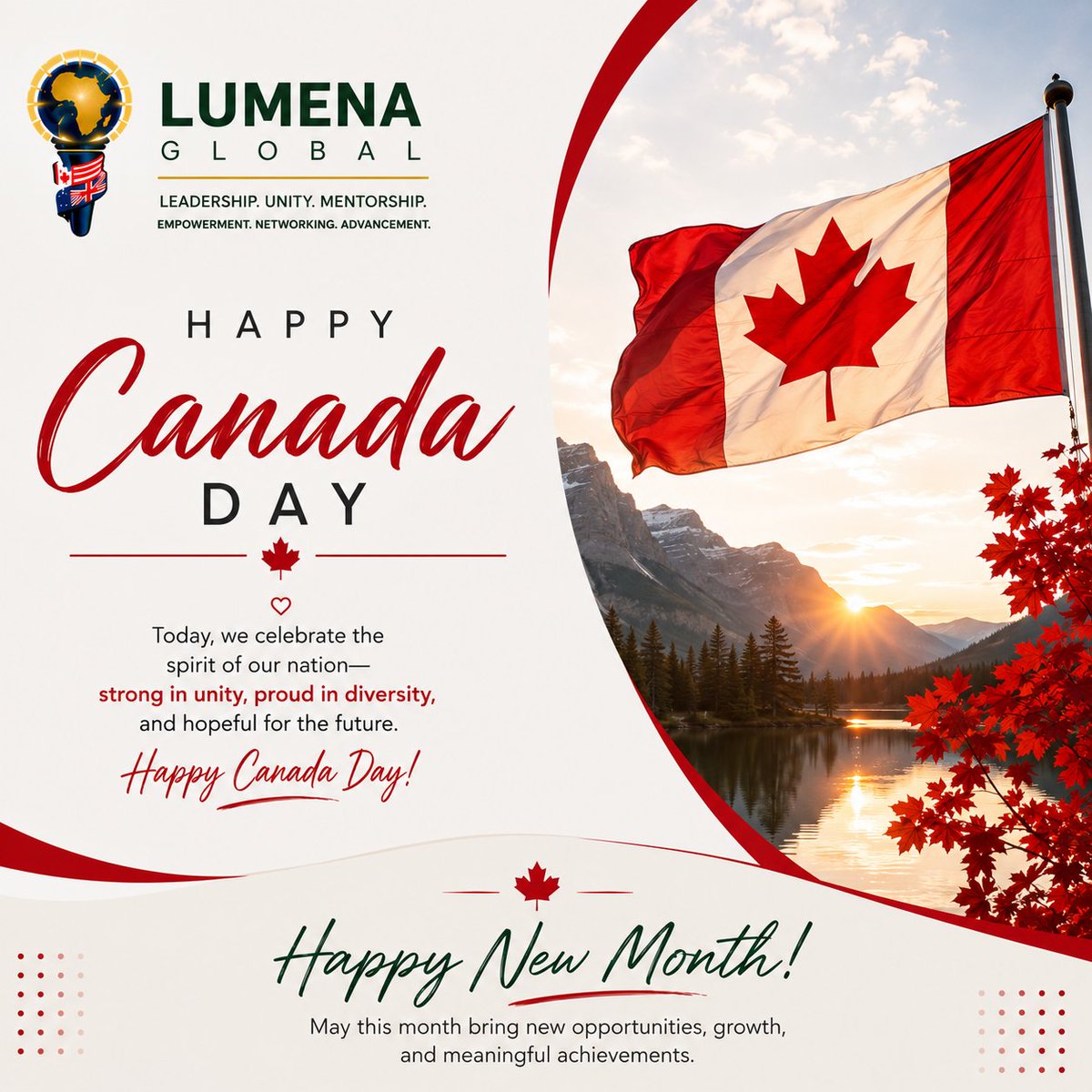 LumenaGlobalOrg's tweet photo. Here's to celebrating community, diversity, and new beginnings.

Wishing everyone a joyful Canada Day and a wonderful month of July!

🌐 https://t.co/jBXsq5bkKL

#HappyCanadaDay #CanadaDay #HappyNewMonth #LumenaGlobal https://t.co/duYvnWiO4B