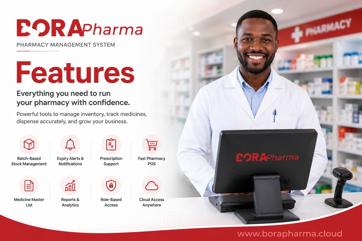 borapharmaug's tweet photo. 💊 EVERYTHING YOUR PHARMACY NEEDS
BORApharma is a cloud-based Pharmacy Management System built for real pharmacy workflows. Manage batches, expiry dates, dispensing, and inventory from one secure platform.
🌐 https://t.co/NEVLXy6E5W https://t.co/8bC3iiFxSA