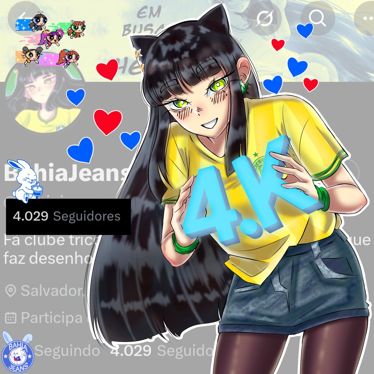 bahiajeans's tweet photo. CHEGAMOS AOS 4K DE TOKKIS, MUITO OBRIGADO PELO CARINHO jamais quando eu criei esse perfil eu imaginaria que a gente chegaria nesse tamanho, AMO MUITO VOCÊS e obrigado por tudo!!💙♥️🤍 https://t.co/pPmVl8MInV