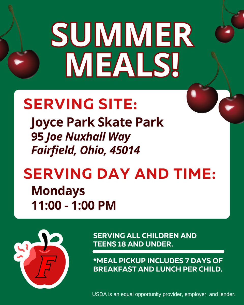FCSDFoodService's tweet photo. Summer fun starts with a full plate! 🌊🍎 Join us for a free lunch for kids and teens 18 and under. See you soon!

@FCSDNews #FairfieldPride #FairfieldOH #FairfieldOhio #Fairfield #OHschools #ButlerCounty https://t.co/AW4pqbvgON