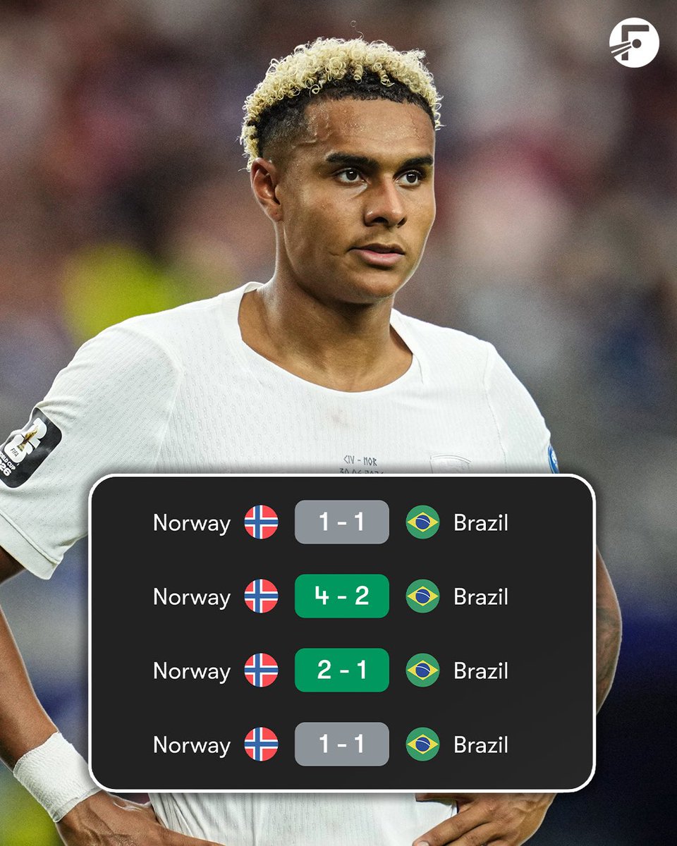 FotMob's tweet photo. Norway have NEVER lost to Brazil in their 4 previous games, the ONLY nation to not lose against Brazil having played 4+ games! 🤯🇳🇴

They will face Brazil again in the Round of 16… 👀 https://t.co/j4lIUj8qzA