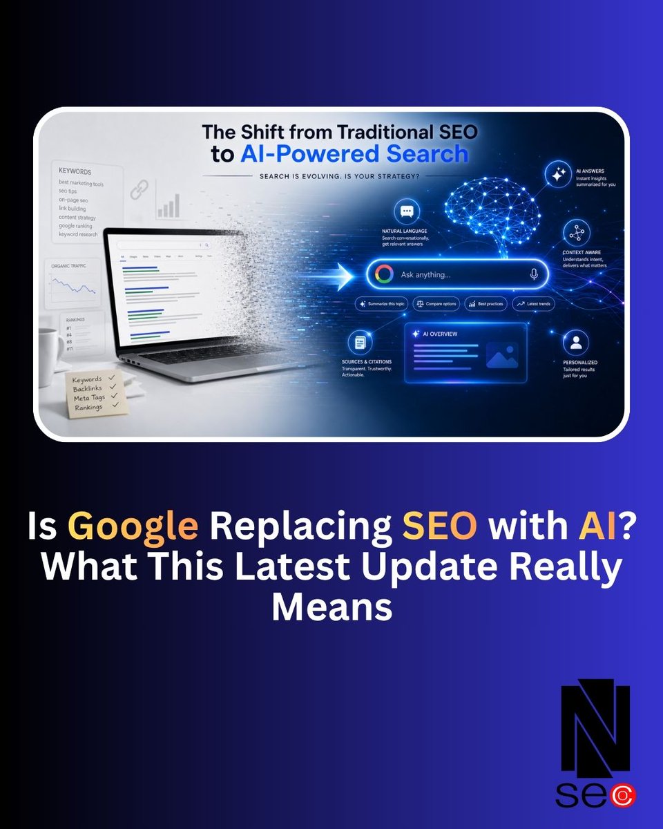 naplesseoco's tweet photo. RIP traditional Google search?!  With AI taking over the top spots, everyone is asking the same terrifying question: Is Google replacing SEO forever? We are breaking down the truth behind the latest update and what you need to change immediately. https://t.co/oGLh7fjZMR https://t.co/Sc3CUouDNC