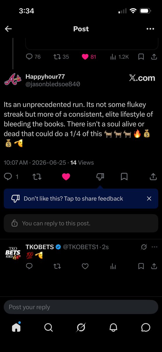 TKOBETS1's tweet photo. ANNIHILATION 
T K O B E T S 🥊 GREATEST ALIVE 
IMAGINE PAYING ME FOR THIS 

2026 UNDEFEATED💲JAN 1 - JUN 30

TUESDAY SWEEP 🧹WC(5W-0) 
🧹 🧹 🧹 🧹 🧹
⭐️VIP YESTERDAY 
✅France⭐️BIG BOY(6.5%)
✅Mexico
✅PHI 
✅Mbappe 
✅Norway 
✅Haaland 
❌Cerundolo 

27 Days 
This run has been nothing short of historic. A level of consistency and performance that comes around once in a lifetime. Every result has been earned through discipline, preparation, relentless execution and gut instincts that simply can’t be taught—I was born with it. Records are made to be broken but stretches like this haven’t been done. Period. The journey continues and the standard remains the same: excellence, consistency and the relentless pursuit of pure greatness.
📈📈📈📈📈📈📈📈📈📈📈📈
Bankrolls🔝20X   30X   40X   50X 

⭐️VIP WEBSITE(May/Jun 27 Cards 🥊)
✅6W-1  Money 
✅6W-1  Money 
✅5W-1  Money 
✅8W-1  Money 
✅9W-1  Annihilation 
✅8W-0 Perfect 🧹 Annihilation
✅3W-0 Perfect 🧹
✅8W-1  Money 
✅4W-0 Perfect🧹
✅5W-1  Money 
✅7W-0  Perfect 🧹
✅3W-0  Perfect 🧹
✅9W-1   Annihilation 
✅8W-2  Money 
✅7W-1   Money 
✅7W-0  Perfect🧹Annihilation 
✅6W-2   Money 
✅6W-2   Money 
✅6W-2   Money
✅10W-2 Annihilation 
✅12W-2  Annihilation 
✅7W-1    Money 
✅7W-0   Perfect 🧹Annihilation
✅5W-3    Money 
✅10W-0 Perfect 🧹Annihilation 
✅5W-1     Money 
✅5W-1     Money 
✅17W-3  Annihilation 
$50🇨🇦 BEST INVESTMENT IN LIFE

BEST IN THE 🌎
T K O B E T S 🥊