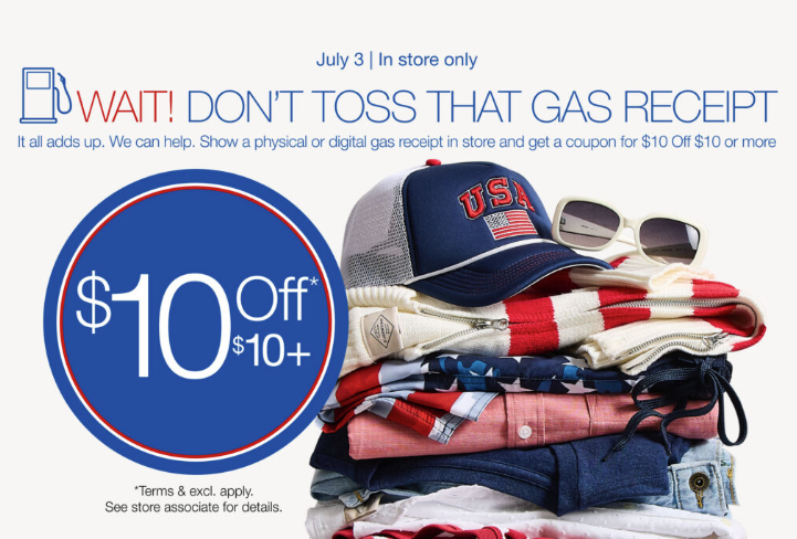 Pricerrors's tweet photo. $10 OFF $10+ at JCPenney July 3rd 🇺🇸

JCPenney is giving customers $10 off a $10+ purchase on Friday, July 3.

Just bring any gas station receipt, printed or digital, into any JCPenney store to claim the offer.

https://t.co/jC6GcA99KQ #ad