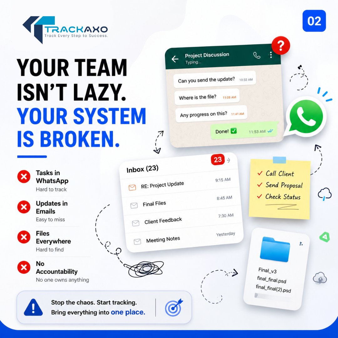 trackaxo's tweet photo. How much is your business losing because of disconnected tools?

✅ Work smarter

✅ Boost productivity

✅ Grow faster

🌐 https://t.co/MoaeSa3O8z

#TrackAxo #BusinessManagement #ProjectManagement #CRM #HRSoftware #BusinessAutomation #SaaS #Productivity #WorkflowAutomation https://t.co/gGtR9p13SM